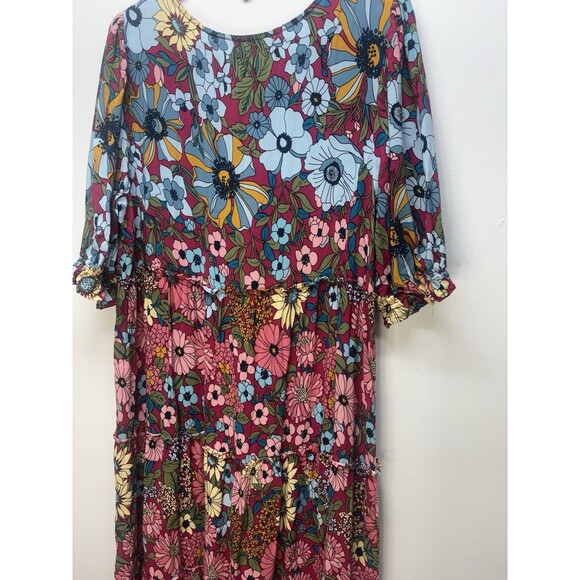 Natural Life Womens Collette Tiered  Maxi Dress Floral Boho Cottage Rayon Sz L - Picture 14 of 16